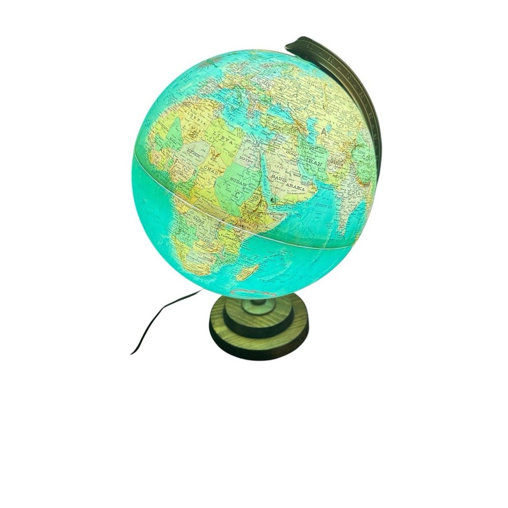 The Replogle 2000 12 inch world globe light wood base Rasied Landscape